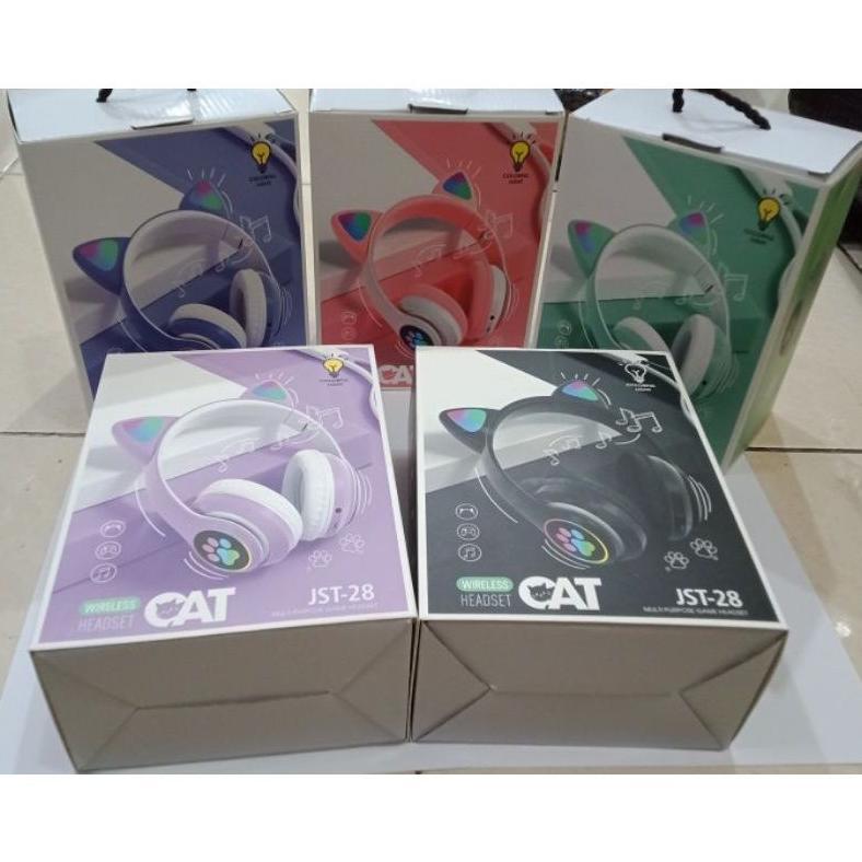 Handphone Bluetooth Bando Cat Ear JST-28 BK 58M LED Handset Wireless.