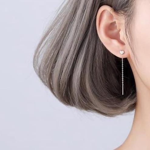 Relly- [Adelinee] Anting Panjang Titanium Model Love Gold Dan  Silver  - 1004
