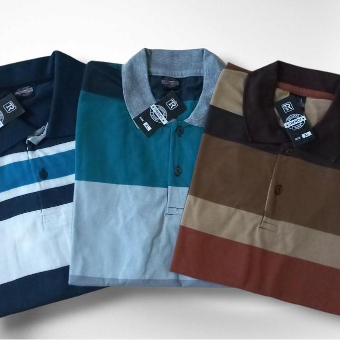 Youngshirt- Paket 3Pcs 100 Rb Kaos Polo Salur Pria Lengan Pendek Katun / Polo Shirts Salur Tanpa Sak