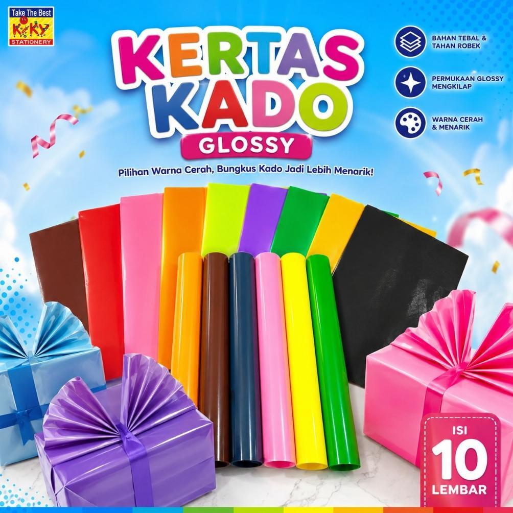 Kertas Kado Polos Kiky Warna Glossy Kertas Manggis Warna-Warni