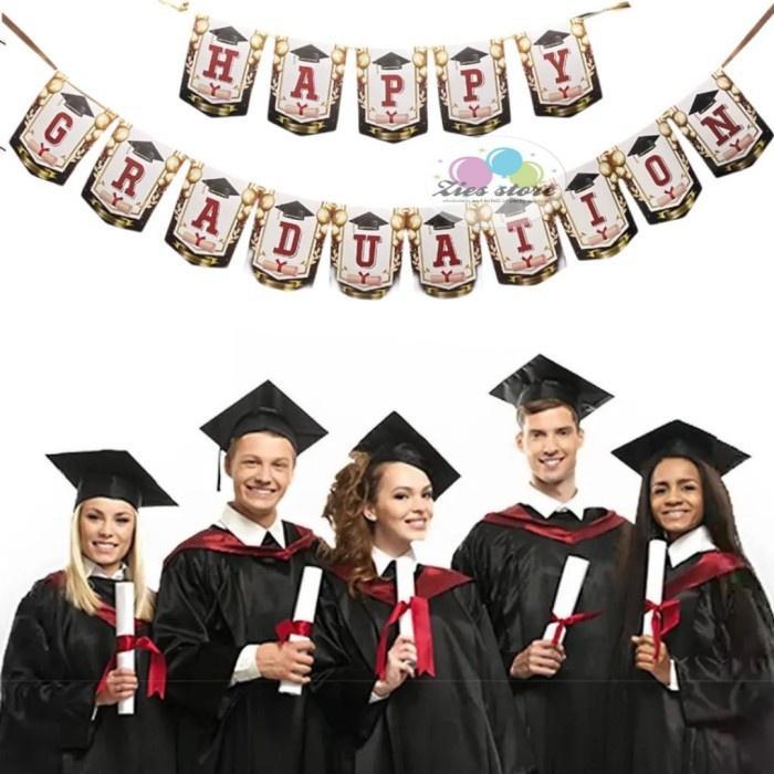 Banner Happy Graduation / Bunting Flag Wisuda Motif Toga