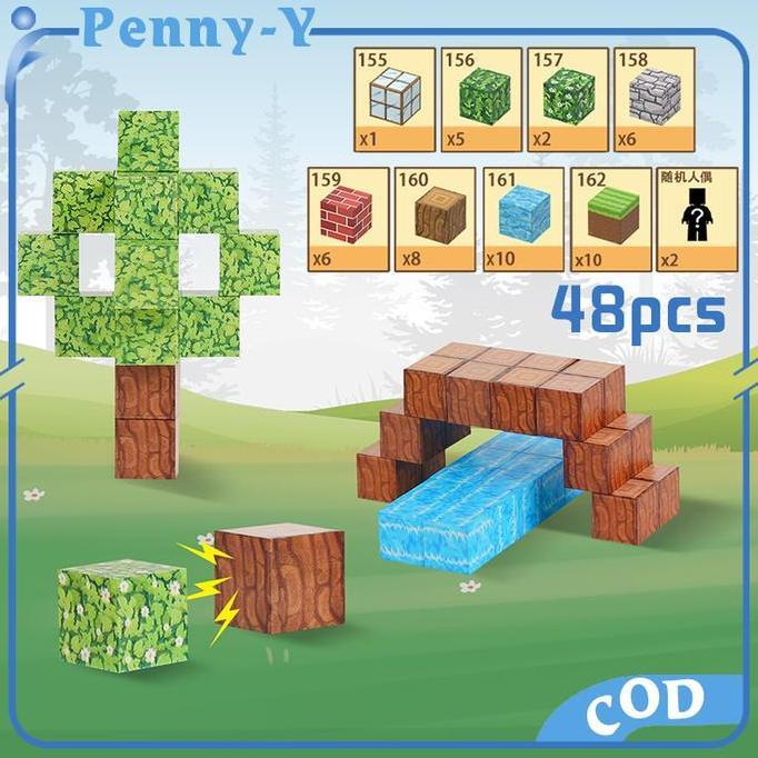 TUMOLOX 48pcs Magnetic Block Minecraft Magnetic Building Blocks Mainan Minecraft Magnetic Blocks