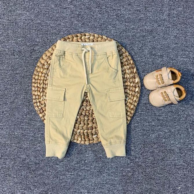 Celana panjang joger Cargo anak laki / cewek warna coklat , navy & putih umur 9 bulan - 4 Tahun. PMS