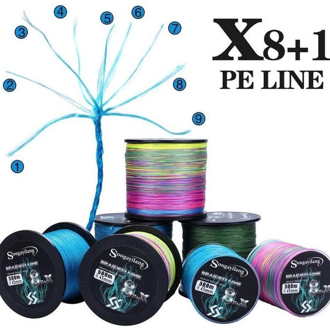 SOUGAYILANG SENAR PANCING PE 300M 500M 1000M 9X STRANDS BRAID FISHING LINE PE FISHING LINE STRONG AB