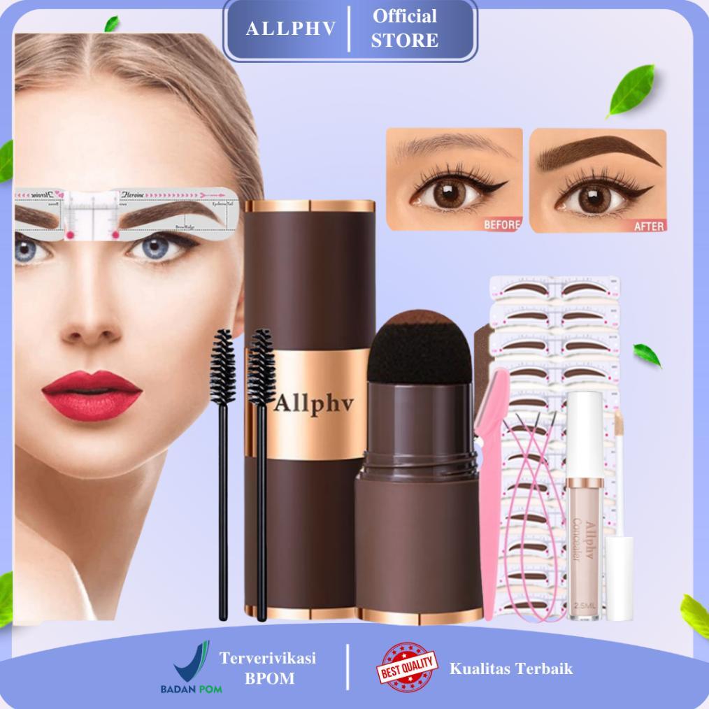 ALLPHV Eyebrow Kit - Paket Cetakan Alis Tali Karet Tempel Eyebrow Powder Kuas Sisir Alis Waterproof