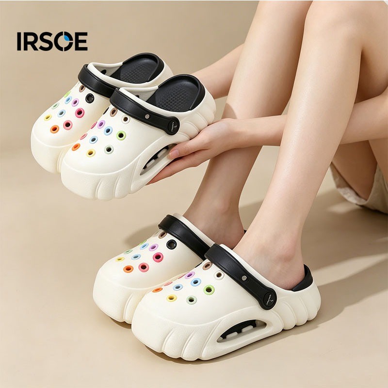 IRSOE Sandal Jelly Baim Wanita Platform Tebal EVA Ringan Sendal Lubang Warna Pelangi Anti Slip Casua