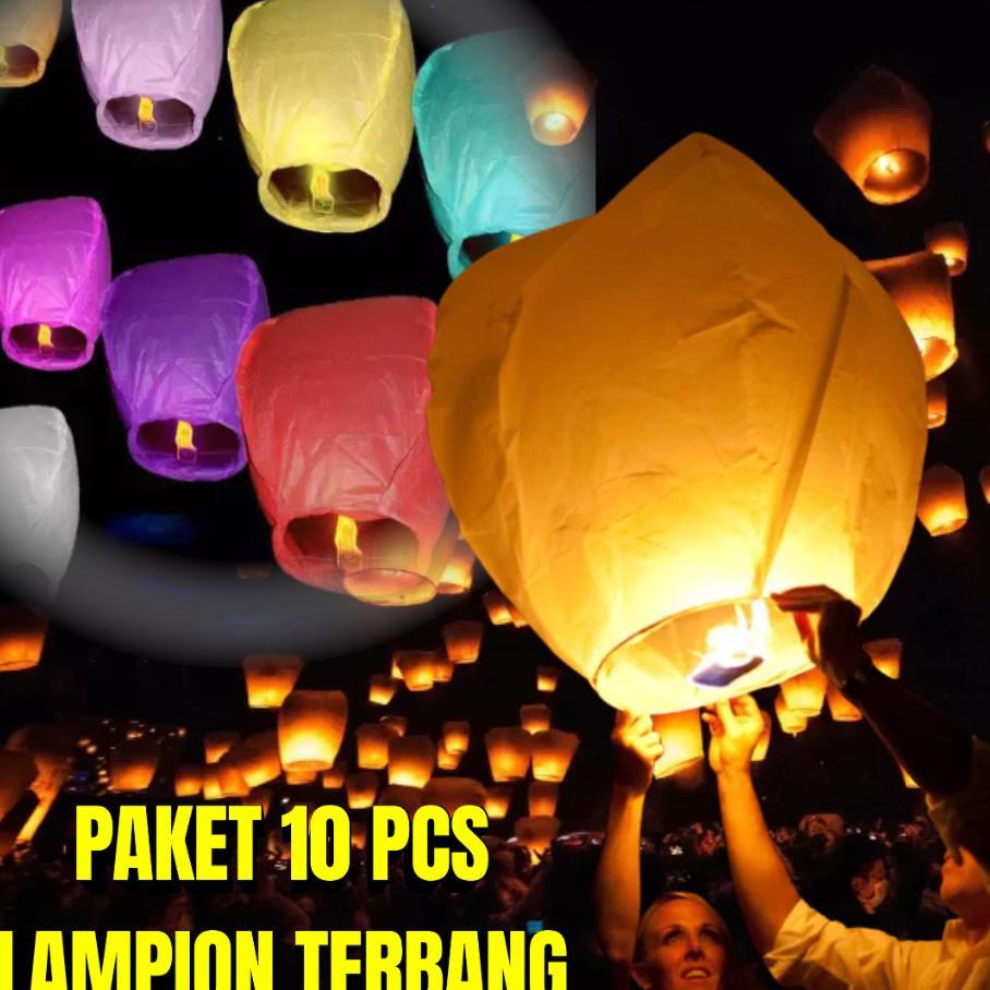 Paket 10 Pcs Lampion Terbang Flying Sky Lantern Wishing Light Dapat Lilin Parafin Acara Pesta Tulis 