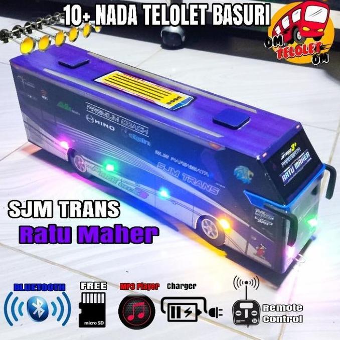 Miniatur Bus AKAP Telolet Basuri Full Lampu Remot kontrol Asli