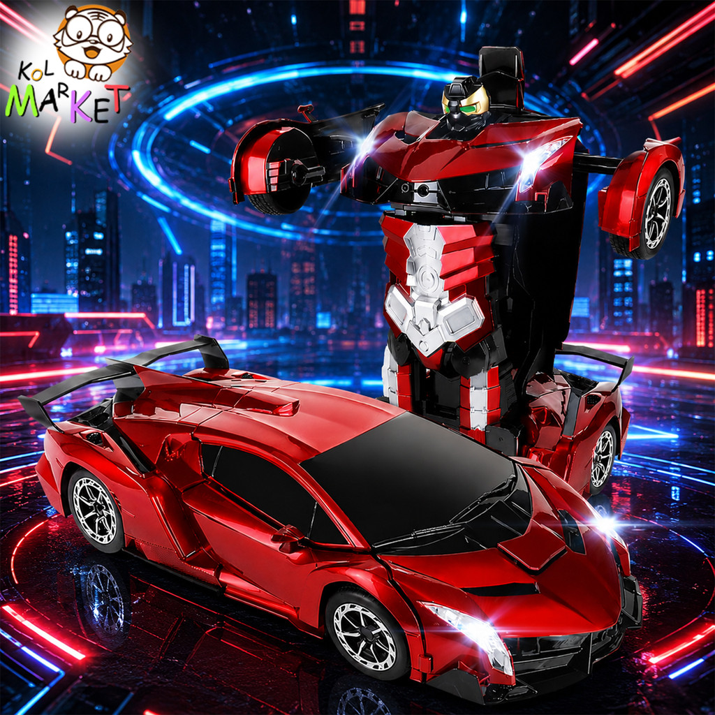 Mobil RC Transformer Robot Anak 2.4GHz Ukuran Jumbo 35CM, Mobil Remote Control Sensor Otomatis, Bisa