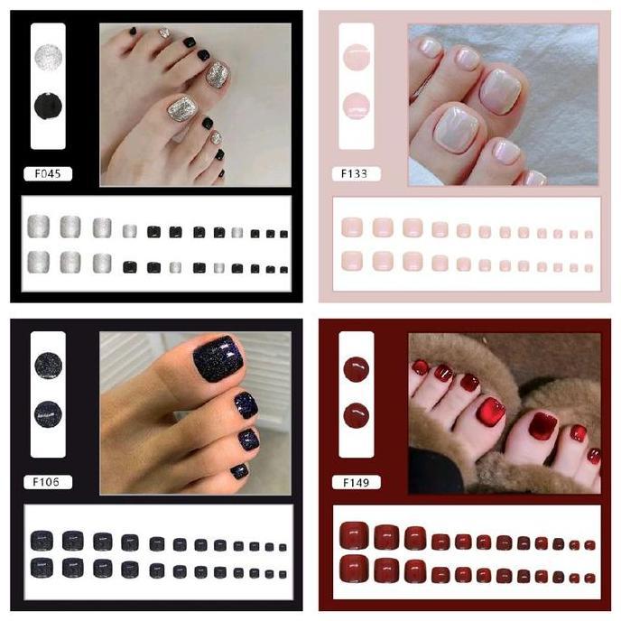 Chorx- Kode F - Kuku Cantik 4Pcs Set Kuku Palsu Fake Nails Box Free Lem Cair / Jelly Tahan Air Kuku 