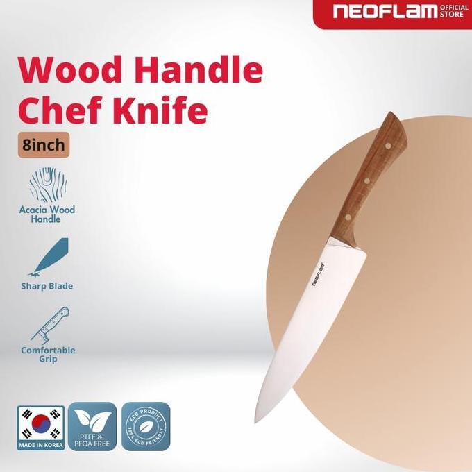 Allthebest- NEOFLAM Wooden Handle Chef Knife 8 Inch - Pisau Gagang Kayu Serbaguna Stainless Steel & 