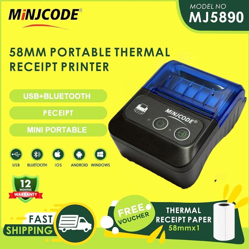 Printer Thermal Portable 58mm MJ5890 Bluetooth USB Mesin Cetak Struk Mini + Gratis Kertas