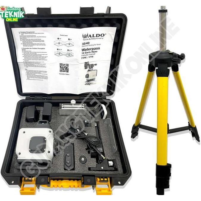 PHRENA Waterpass Laser 16 Line CORDLESS ALDO 1716 STAND TRIPOD / Waterpas Garis Laser BATERAI Leveli