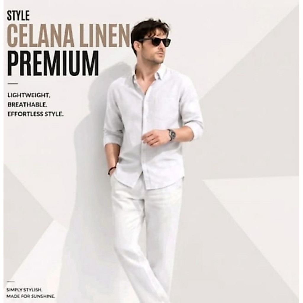 Celana linen panjang pria linen pants casual fit