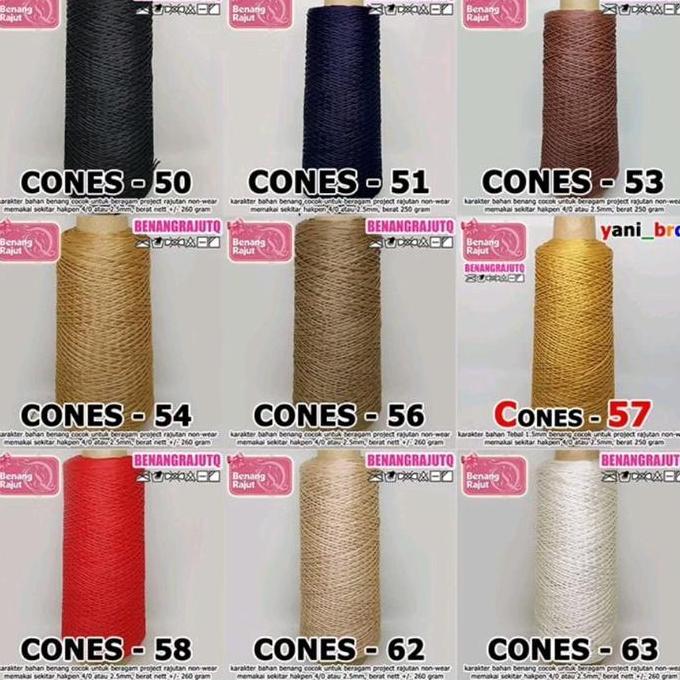 Benang Rajut Nilon PP Cones 250 gram warna polos /Nilon PP /monolon /benang rajut tas D27