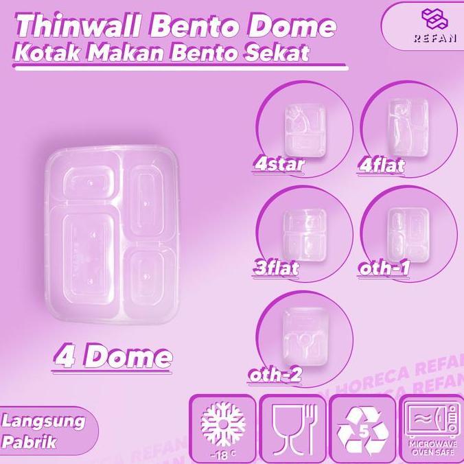 Thinwall Bento Sekat 4 Dome / Food Container Premium