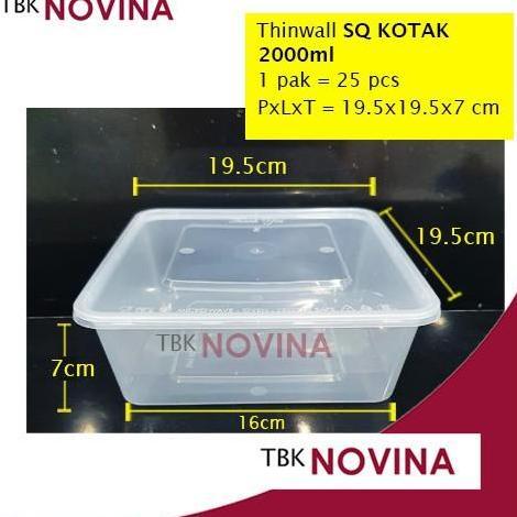 [25PCS]Thinwall 2000ml SQUARE food container box tempat makan plastik kotak nasi penyimpanan makanan