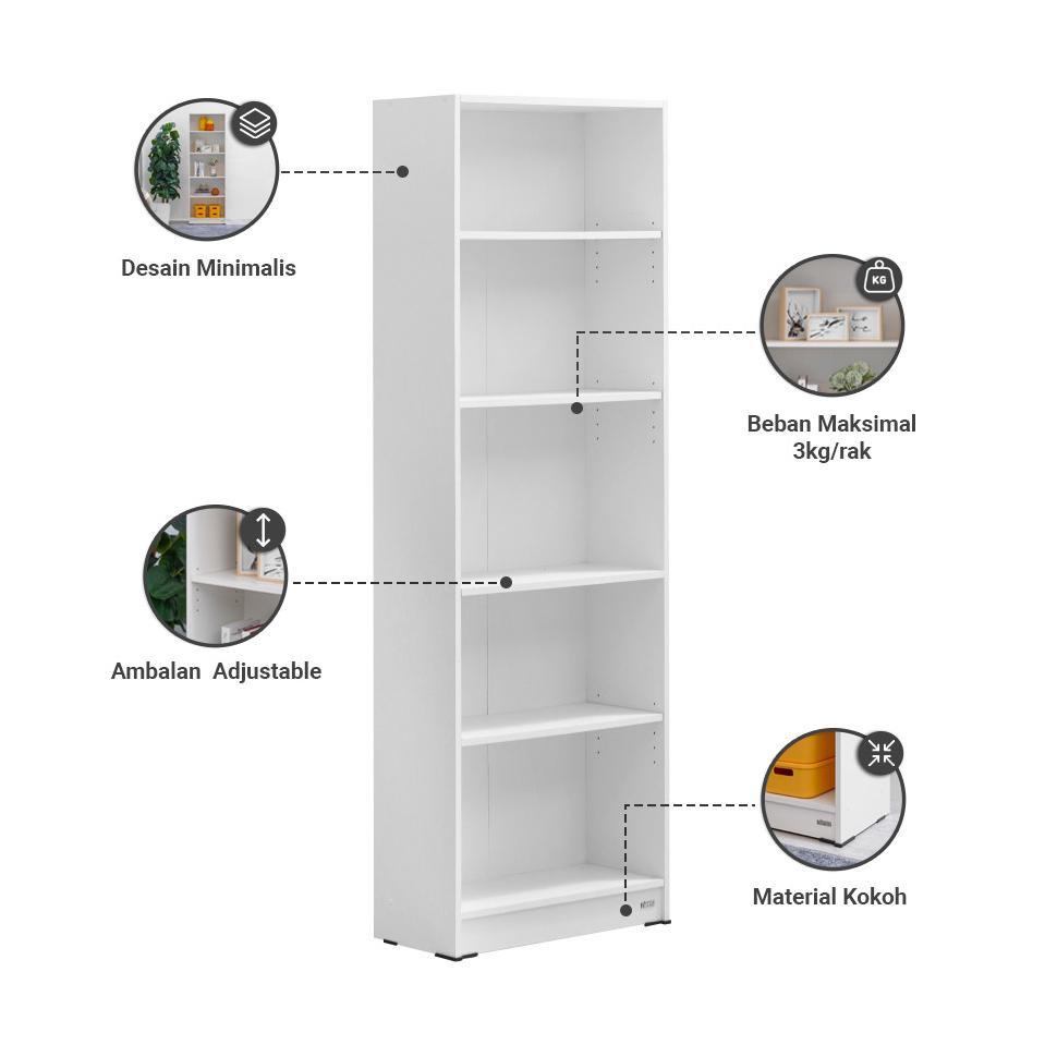 Informa Paulson Rak Buku 5 Tingkat - Putih Bookshelf Susun Rak Bacaan Shelf Buku Lemari Buku