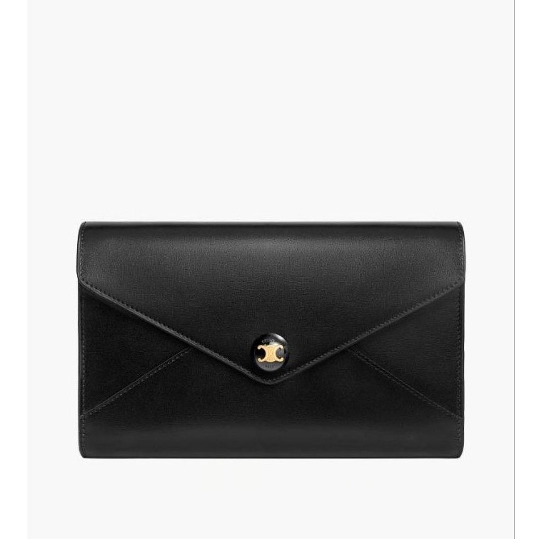 Celine Envelope Wallet On Chain in Black Shiny Calfskin