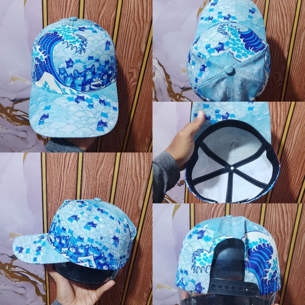Topi second AOP kucing & ombak