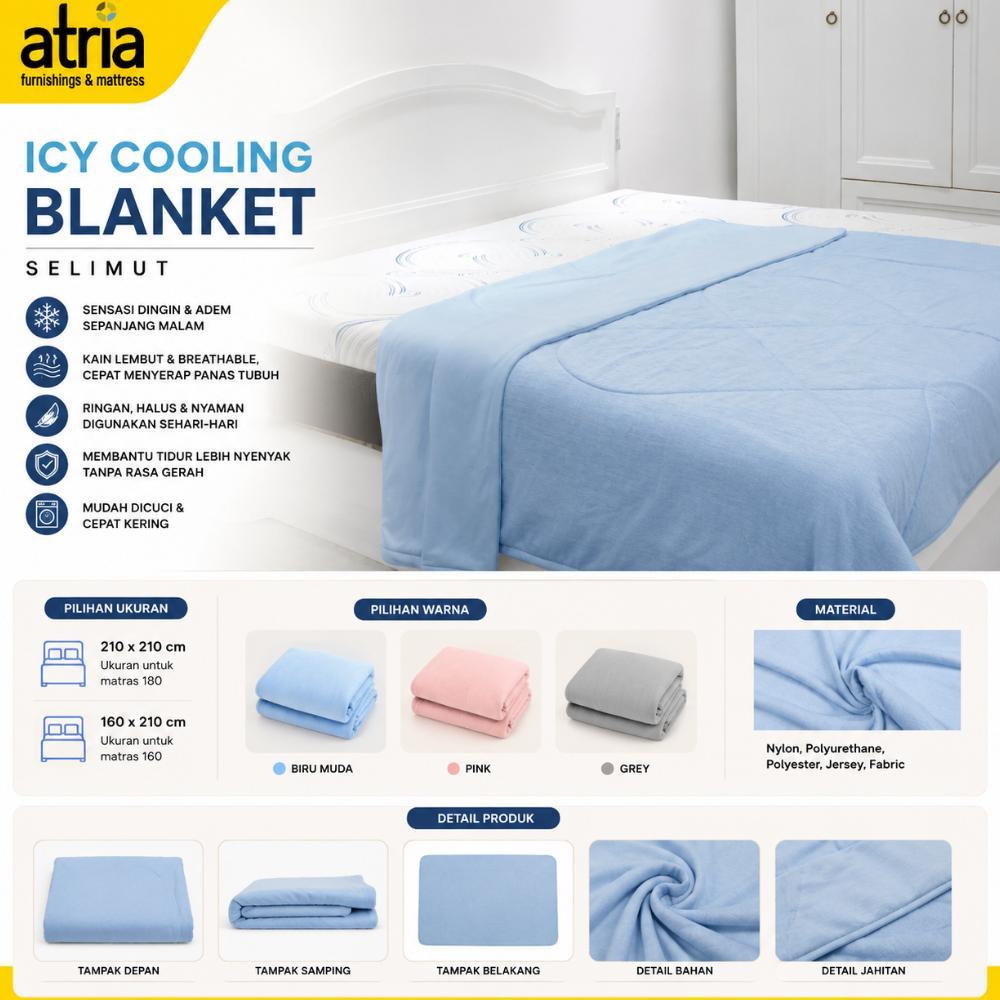 Atria Icy Cooling Blanket Selimut Dingin Multifungsi Bahan Adem Dan Nyaman 160 210 Blue Pink Grey
