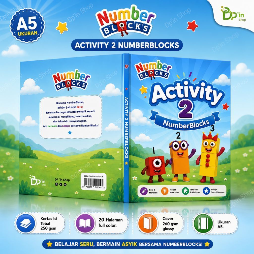 Buku Activity Numberblocks 2 A5 Full Color | Buku Aktivitas Anak TK & PAUD | Belajar Berhitung, Mewa