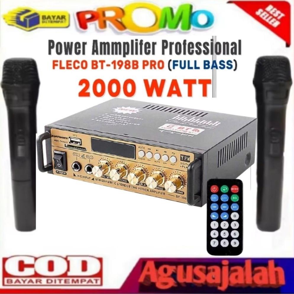 BONUS MIC2 Amplifier BT-198E ECHO Amplifier Karaoke Bluetoth Power Amplifier, ampli mini