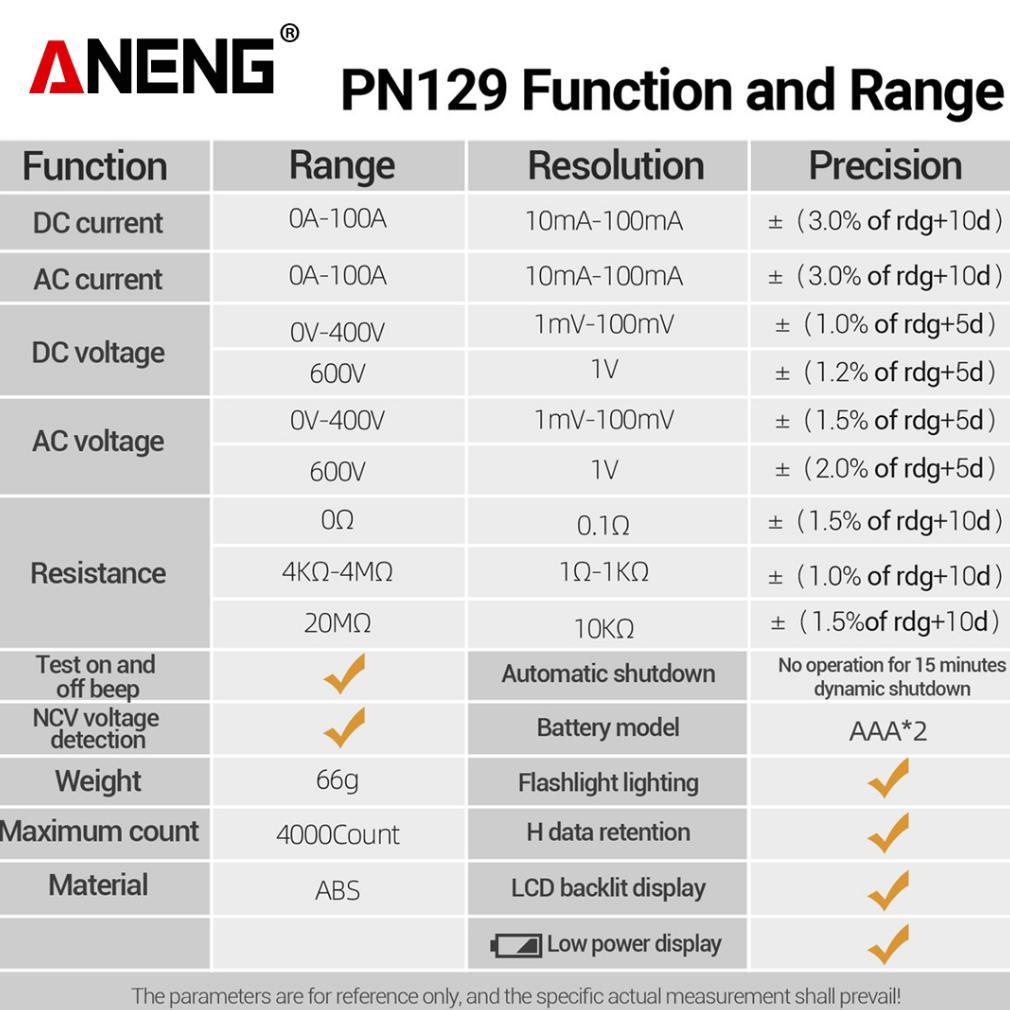 Aneng PN129 Clamp Meter U-shaped Smart 4000 Counts Multimeter AC/DC 600V Voltage Current Resist