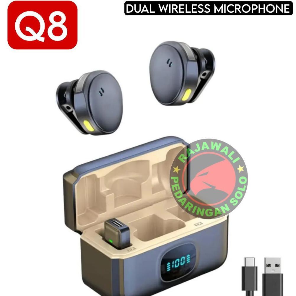Mega Microphone Wireless Q8 Dual Clip On | Mic Hp Iphone Android Type-C | Mic Kamera Vlog Podcast Me