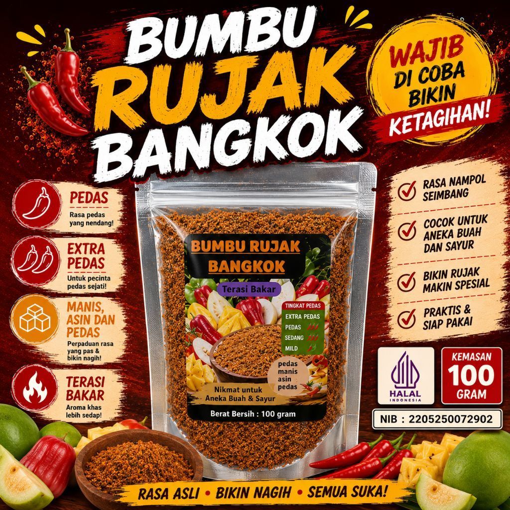 (BUBUK HALUS) Bumbu Rujak Bangkok 100gram pedas terasi bakar