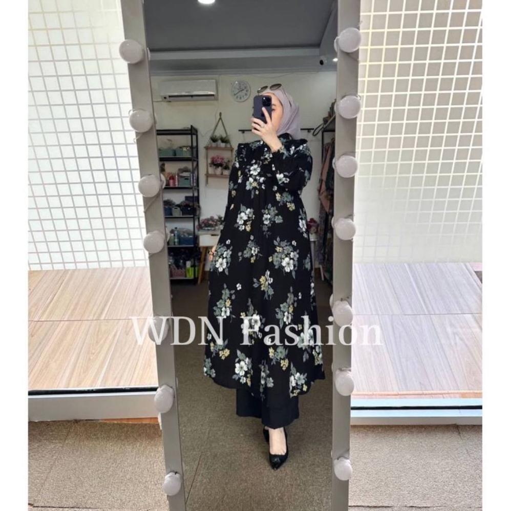 CUCI GUDANG SETELAN MIDI KATUN DELVINA MIX PANTS / ONESET SETELAN TUNIK RAYON PREMIUM MOTIF BUNGA BU