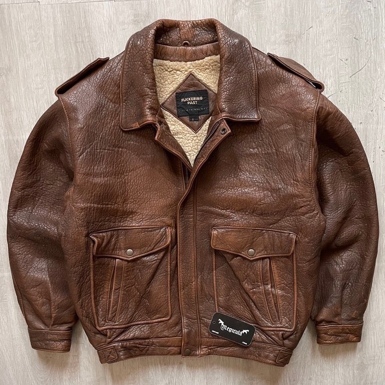 Flickering Vuntage Brown Textured Flight Leather Jacket