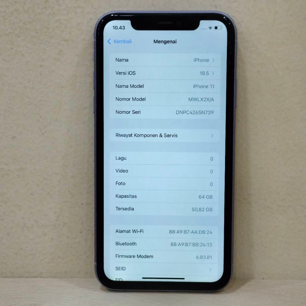 (N739-458) IPHONE 11 RAM 64GB (INTER) X/A, BATANGAN NO CHARGER "511213"