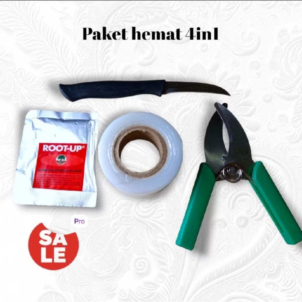 ​Paket Hemat 4in1 Perbanyakan Tanaman: Gunting Stek + Pisau Okulasi + Plastik Grafting + Root-Up