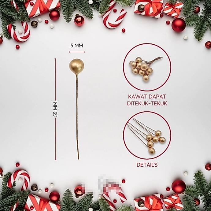 DIY hiasan dekorasi natal christmas putik bunga lobi cherry emas 5mm