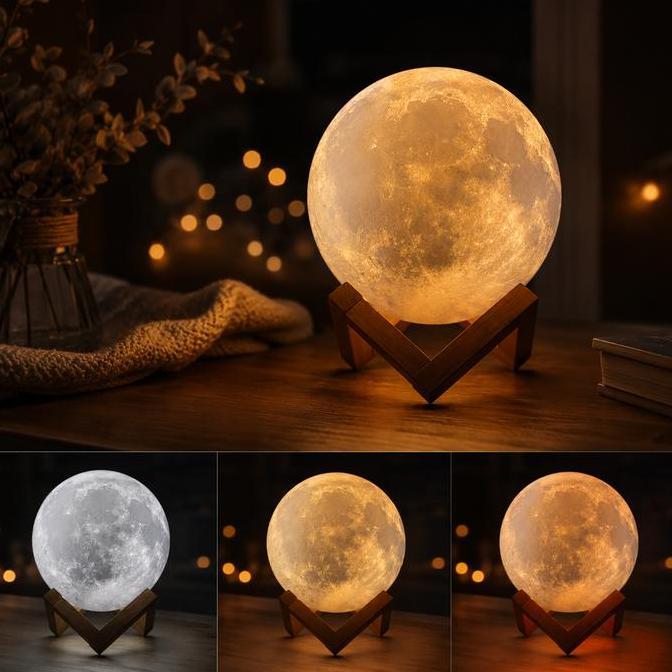 himolayo - 12cm/15cm/18cm/20cm Lampu Tidur Bulan 3D Dekorasi Meja Rechageable Bedroom Glowing Moon L