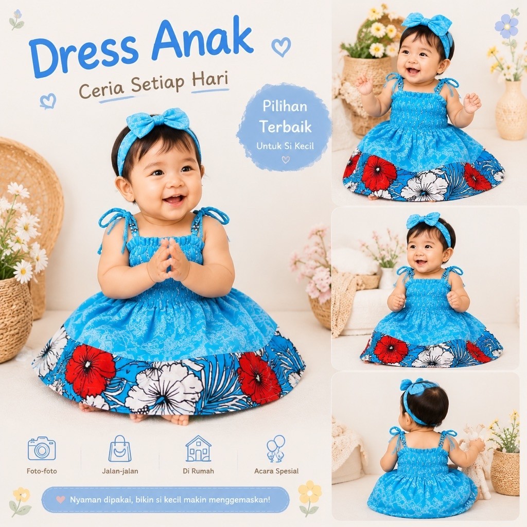 dress anak meira bahan rayon adem usia 6-12 bulan