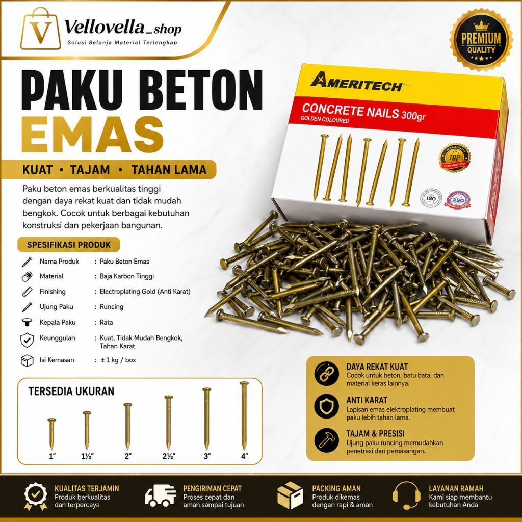 Paku beton kuning Ameritech 300gr / paku beton emas Ameritech