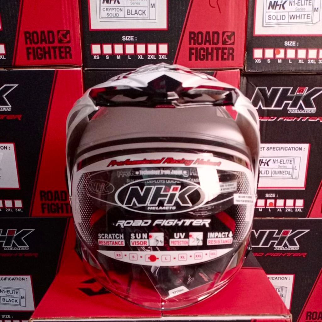 helm NHK PREDATOR series CRYPTON SOLID WHITE double visor.visor/topi. helm NHK half face SNI size M.