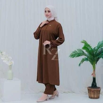 RECOMMENDED SIZE JUMBO NIRA SETCEL LONG TUNIK + CELANA bahan CATOON PREMIUM / SETELAN WANITA Terbaru
