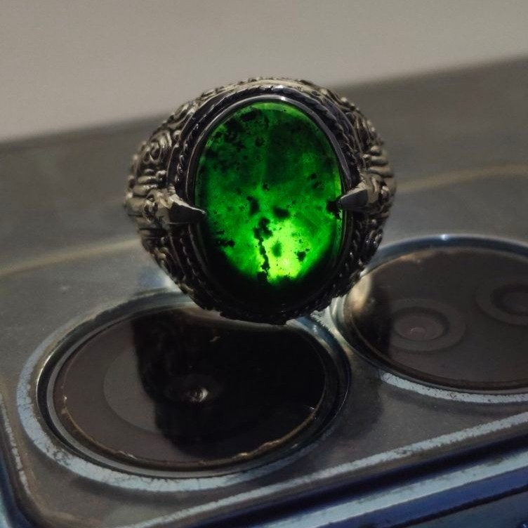cincin batu giok hitam tembus hijau asli murah