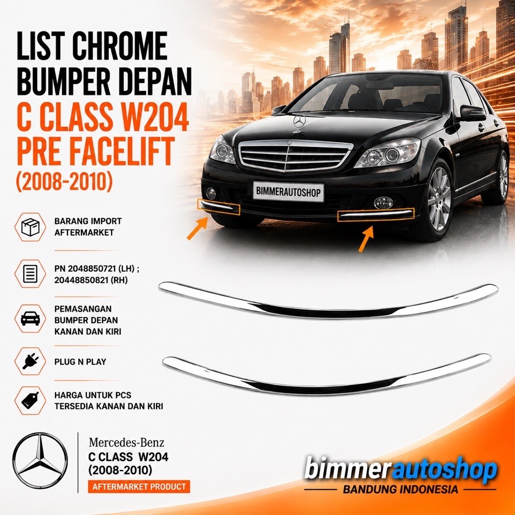 List Chrome Bumper Depan W204 Pre Facelift (2008-2010)