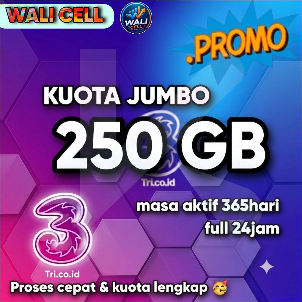 Paket kuota Internet tri 3 Aon happy 250gb 300gb 156gb  Murah & Unlimited 1tahun full 24 jam