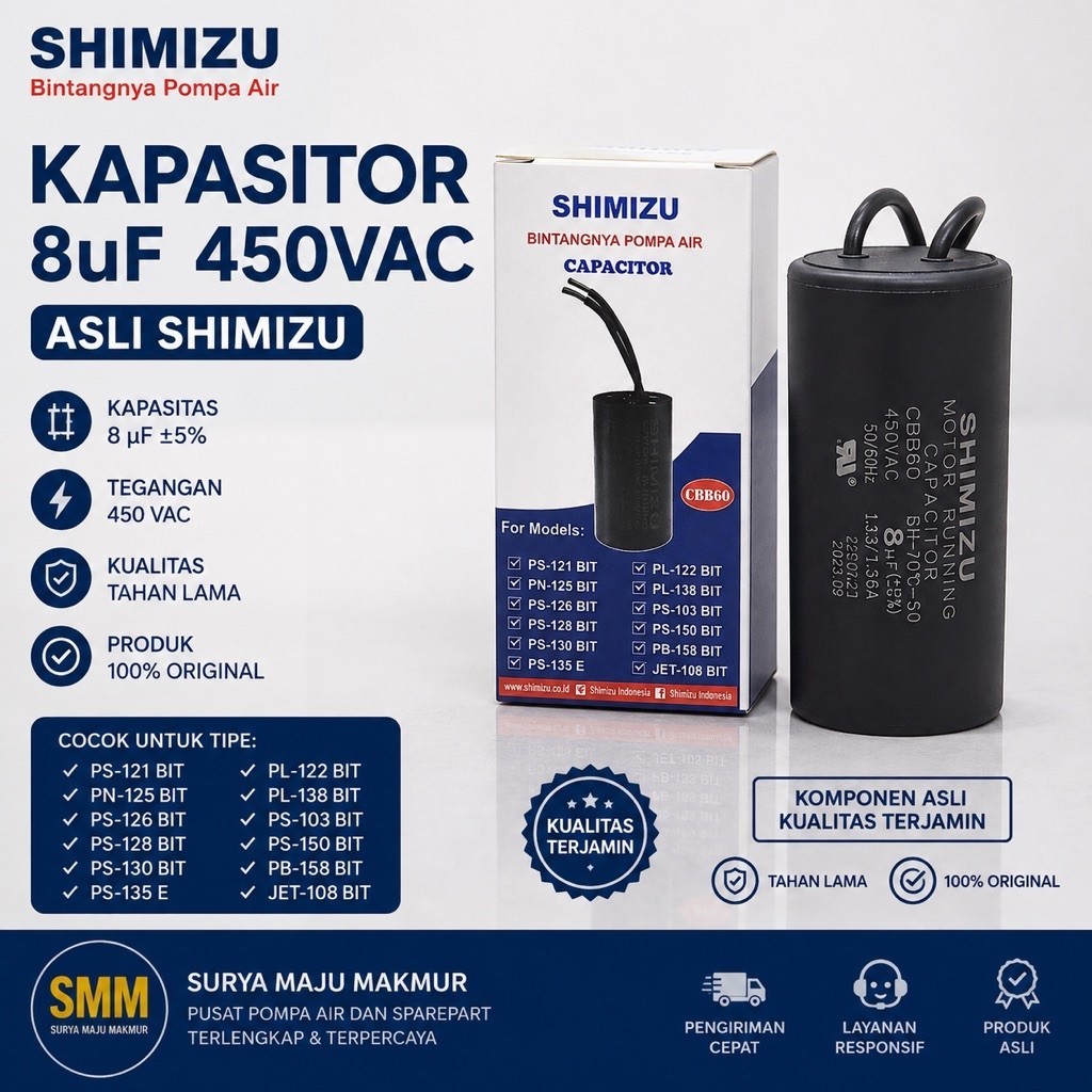 Kapasitor Shimizu PS 128 BIT 135 E PL 122 138 PS 130 BIT JET 108 PN 125 | capacitor 8uf 8 uf mf 450v