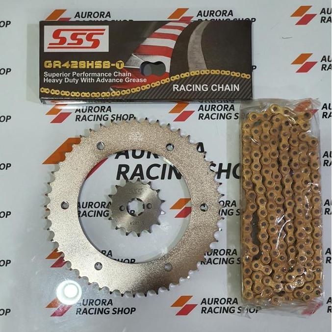 Gear Set SSS 428 CRF 150 L & Rantai SSS Hsbt 130L Gold
