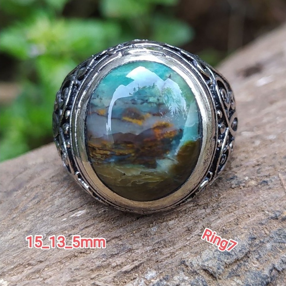 (COD) cincin batu akik pancawarna ijo garut cristal motif tembaga material odim siap pakai