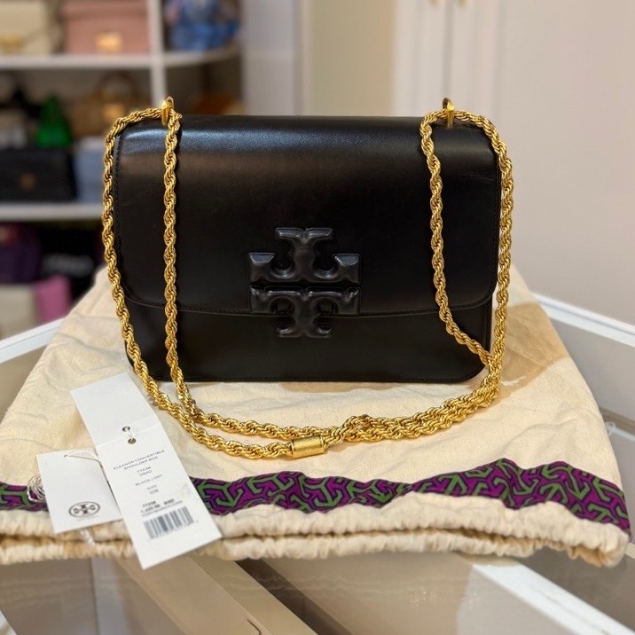 PRELOVED Tory Burch Authentic TB Eleanor Envertible All Black Matte Gold Chain Shoulder Sling Bag Br