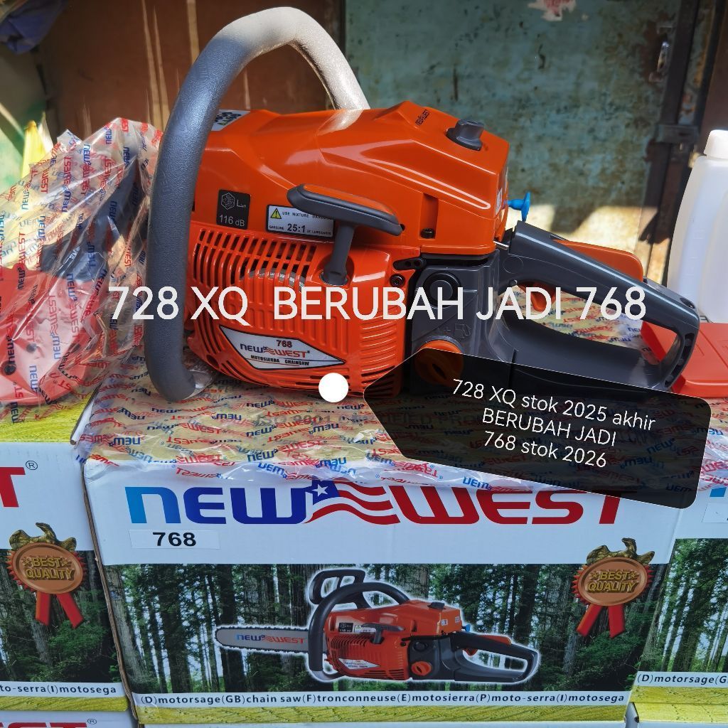 gergaji mesin chainsaw NEW WEST 728 XQ 768 TERBARU bar 22" rantai 38t