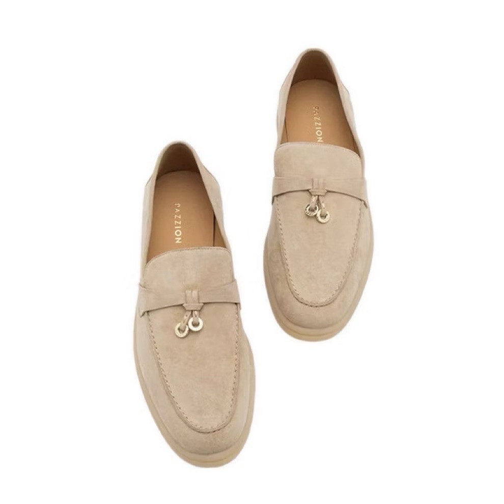 PL Pazzion Phoenix Suede Loafers with Knot Detail - Khaki