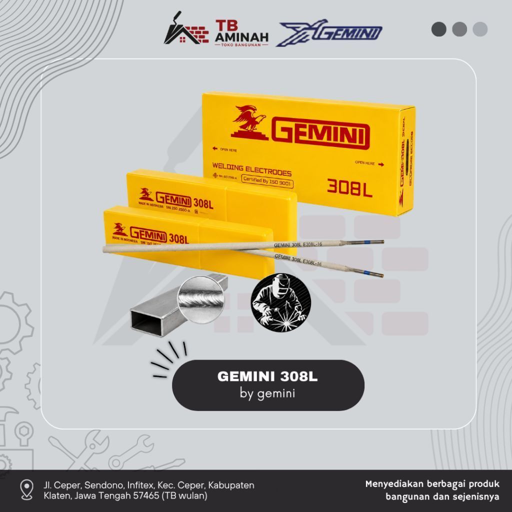 Kawat Las Stainless Gemini 308L E308L-16 1.6 x 300 mm